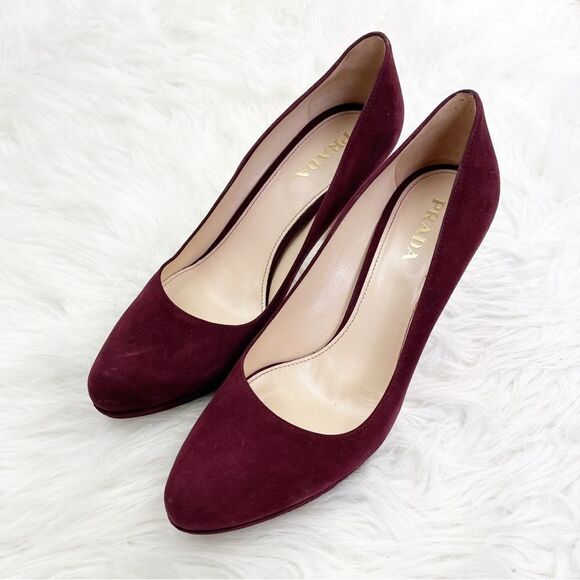Prada Shoes - Prada Burgundy Round Toe Suede Platform Heels
